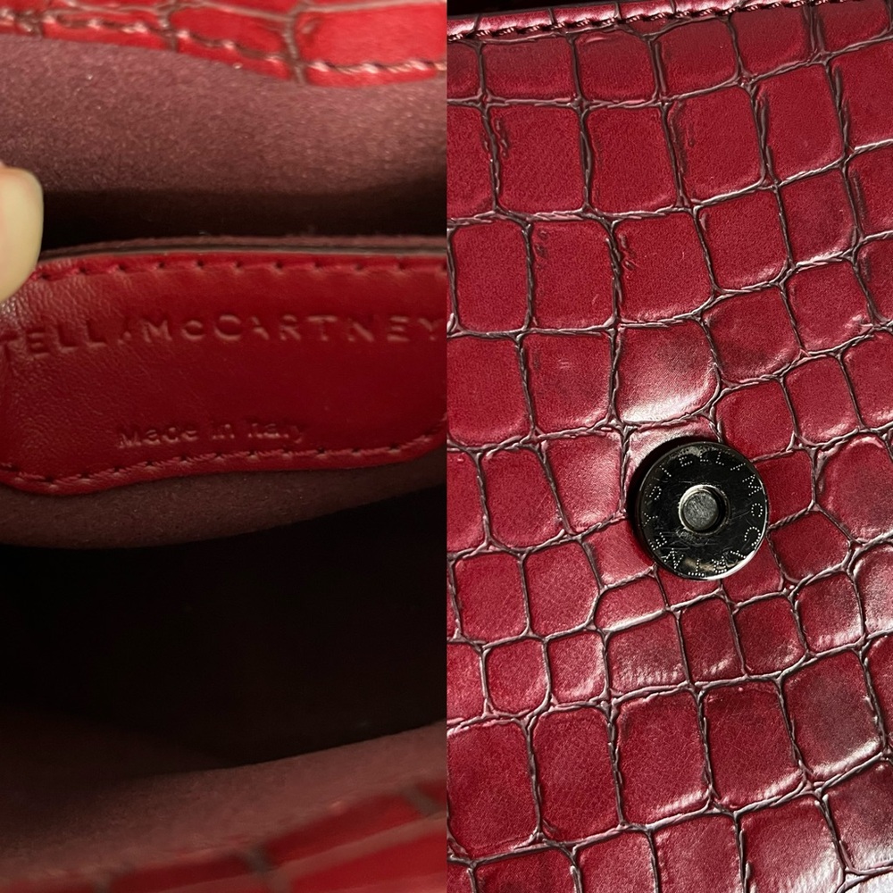 Stella McCartney Embossed Crocodile Effect Falabella Box Shoulder Bag Dark Red - Picture 14 of 14